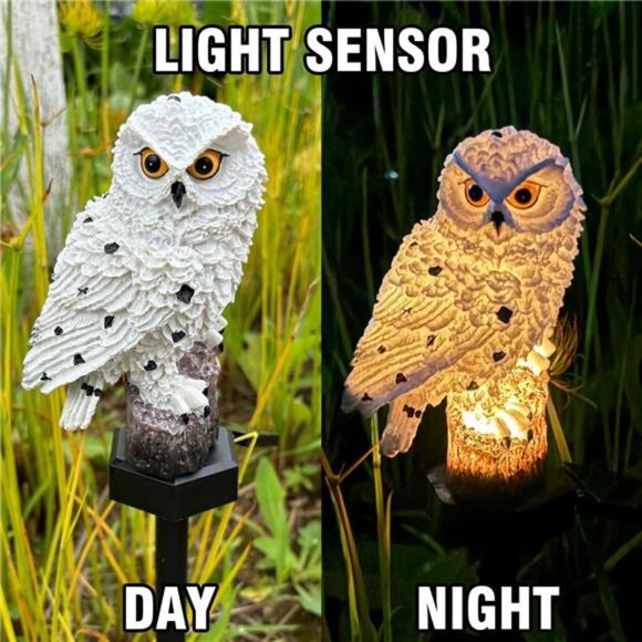 2 Pack Owl Figure Solar LED Lights Resin Garden Waterproof Decorations - Picture 5 of 6